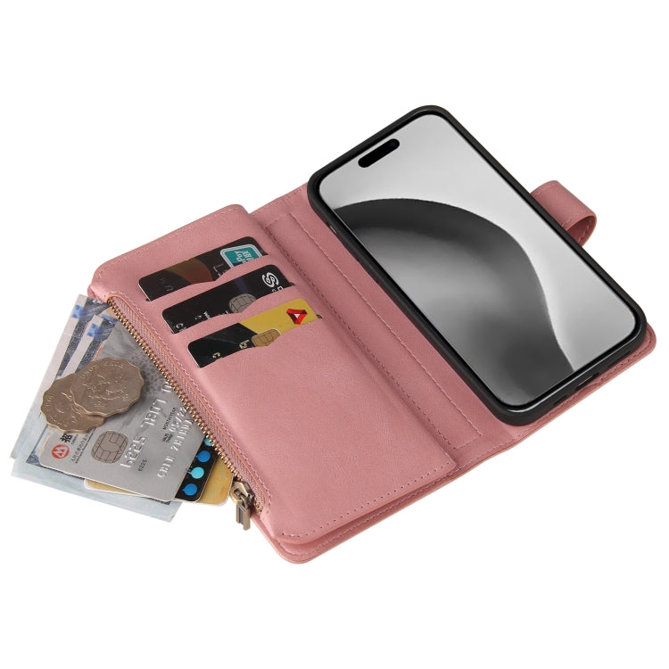 For iPhone 16 Pro Max Skin Feel Multi Card Slots Zipper Wallet Leather Phone Case