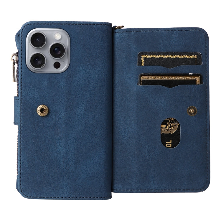 For iPhone 16 Pro Max Skin Feel Multi Card Slots Zipper Wallet Leather Phone Case
