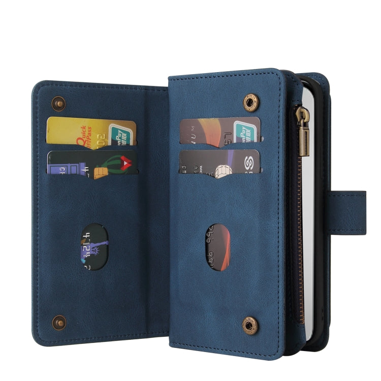 For iPhone 16 Pro Max Skin Feel Multi Card Slots Zipper Wallet Leather Phone Case