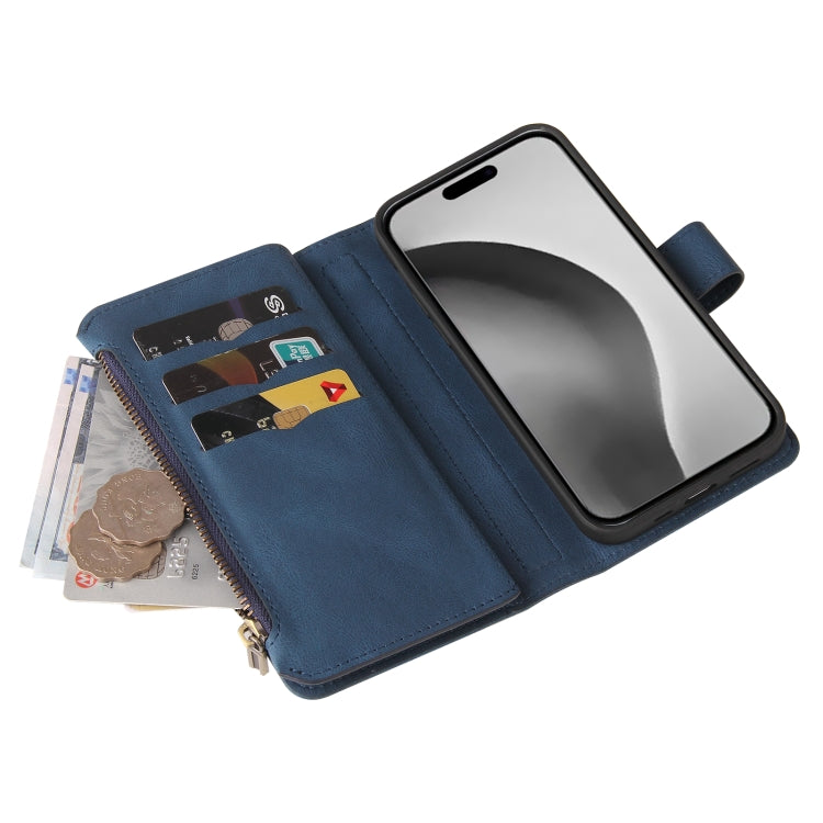 For iPhone 16 Pro Max Skin Feel Multi Card Slots Zipper Wallet Leather Phone Case