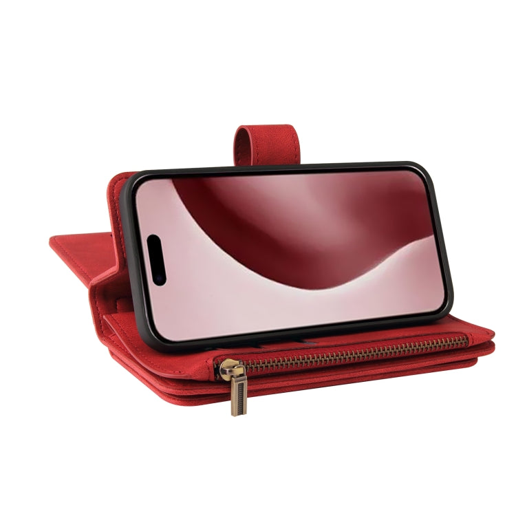 For iPhone 16 Pro Skin Feel Multi Card Slots Zipper Wallet Leather Phone Case