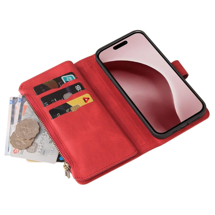 For iPhone 16 Pro Skin Feel Multi Card Slots Zipper Wallet Leather Phone Case