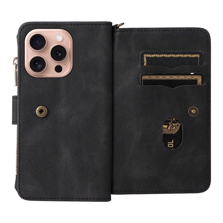 For iPhone 16 Pro Skin Feel Multi Card Slots Zipper Wallet Leather Phone Case