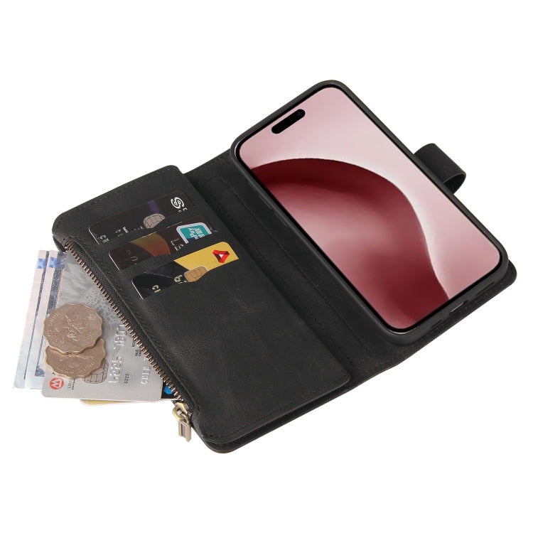 For iPhone 16 Pro Skin Feel Multi Card Slots Zipper Wallet Leather Phone Case