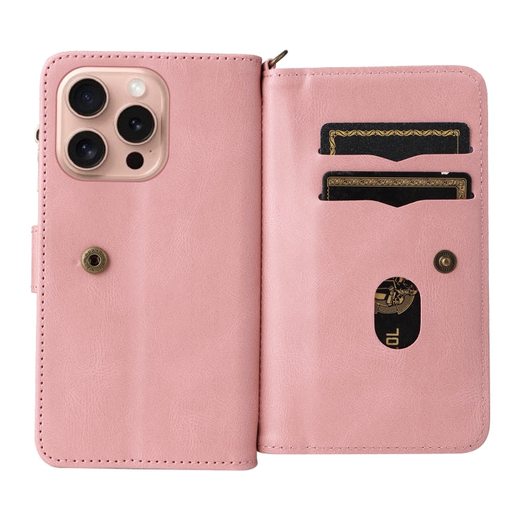 For iPhone 16 Pro Skin Feel Multi Card Slots Zipper Wallet Leather Phone Case