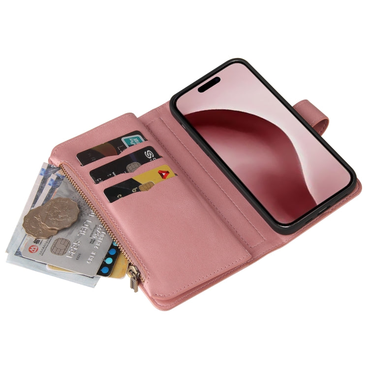 For iPhone 16 Pro Skin Feel Multi Card Slots Zipper Wallet Leather Phone Case