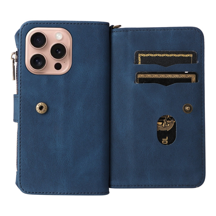 For iPhone 16 Pro Skin Feel Multi Card Slots Zipper Wallet Leather Phone Case