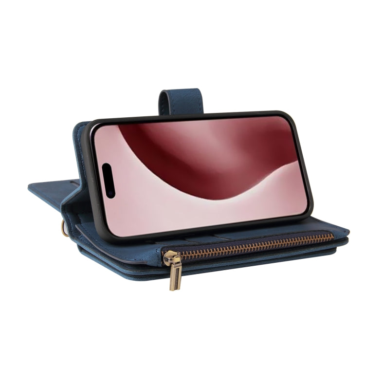 For iPhone 16 Pro Skin Feel Multi Card Slots Zipper Wallet Leather Phone Case