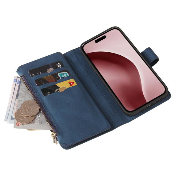 For iPhone 16 Pro Skin Feel Multi Card Slots Zipper Wallet Leather Phone Case