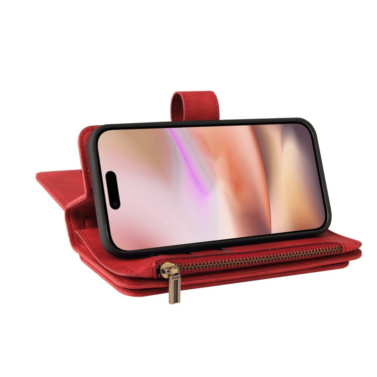 For iPhone 16 Plus Skin Feel Multi Card Slots Zipper Wallet Leather Phone Case