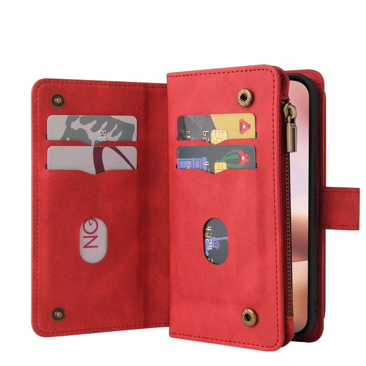 For iPhone 16 Plus Skin Feel Multi Card Slots Zipper Wallet Leather Phone Case