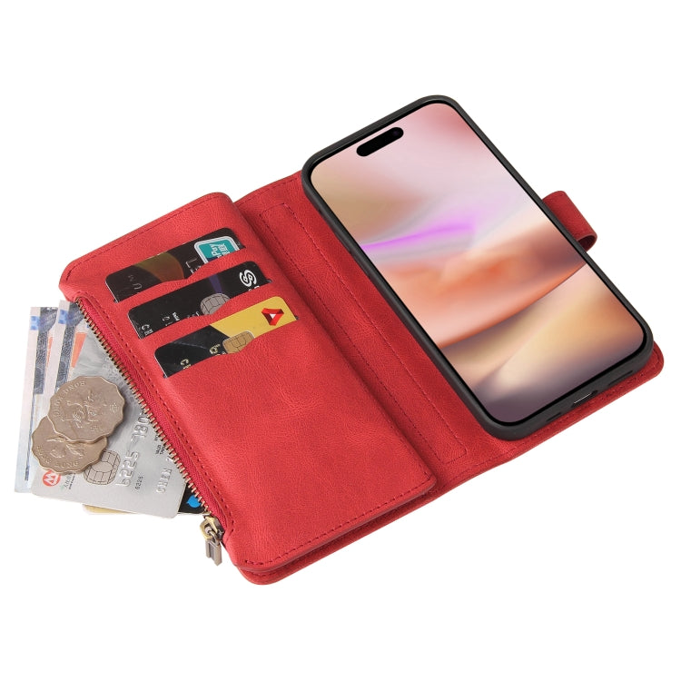 For iPhone 16 Plus Skin Feel Multi Card Slots Zipper Wallet Leather Phone Case