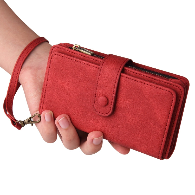 For iPhone 16 Plus Skin Feel Multi Card Slots Zipper Wallet Leather Phone Case