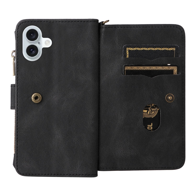 For iPhone 16 Plus Skin Feel Multi Card Slots Zipper Wallet Leather Phone Case