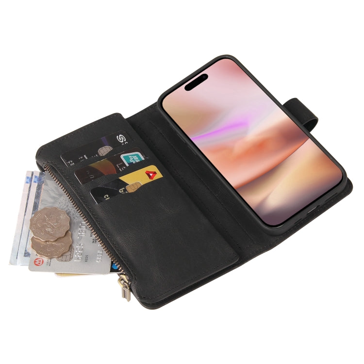 For iPhone 16 Plus Skin Feel Multi Card Slots Zipper Wallet Leather Phone Case