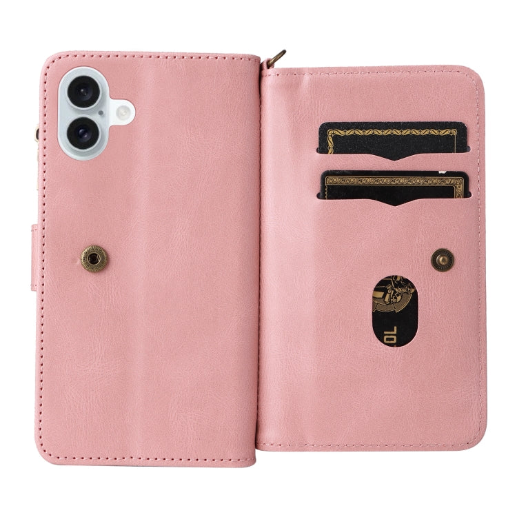 For iPhone 16 Plus Skin Feel Multi Card Slots Zipper Wallet Leather Phone Case