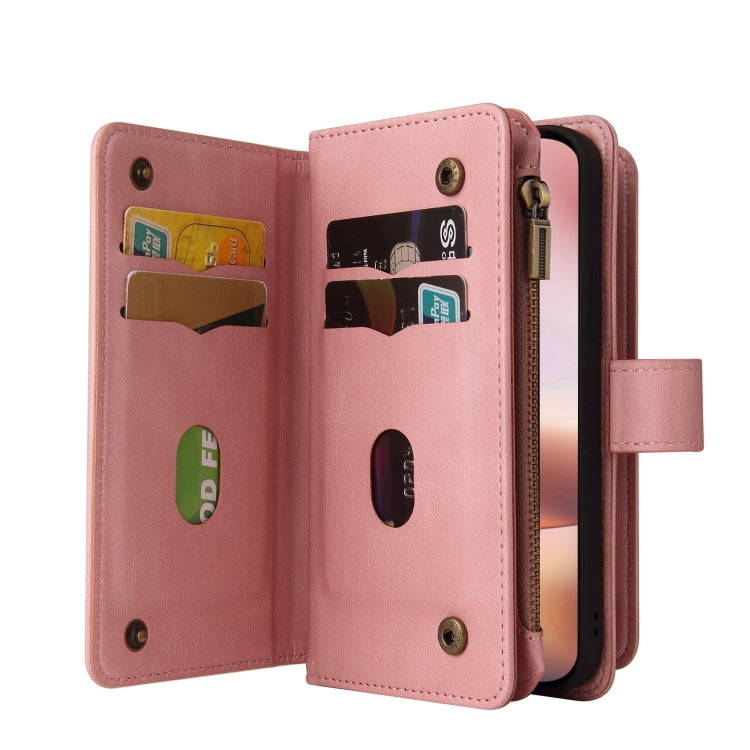 For iPhone 16 Plus Skin Feel Multi Card Slots Zipper Wallet Leather Phone Case