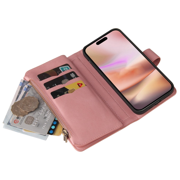 For iPhone 16 Plus Skin Feel Multi Card Slots Zipper Wallet Leather Phone Case