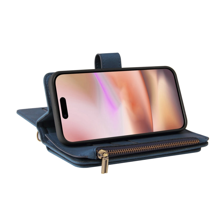 For iPhone 16 Plus Skin Feel Multi Card Slots Zipper Wallet Leather Phone Case