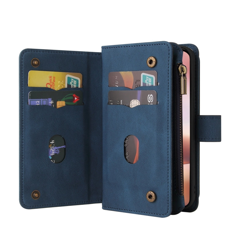 For iPhone 16 Plus Skin Feel Multi Card Slots Zipper Wallet Leather Phone Case