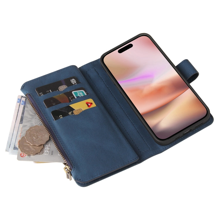 For iPhone 16 Plus Skin Feel Multi Card Slots Zipper Wallet Leather Phone Case