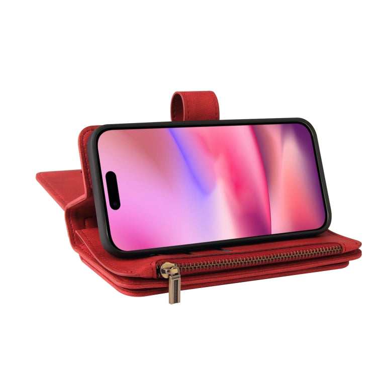For iPhone 16 Skin Feel Multi Card Slots Zipper Wallet Leather Phone Case