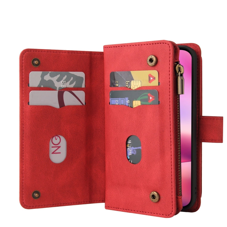 For iPhone 16 Skin Feel Multi Card Slots Zipper Wallet Leather Phone Case