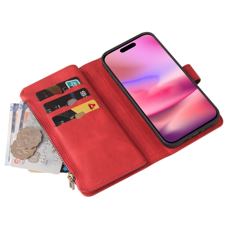 For iPhone 16 Skin Feel Multi Card Slots Zipper Wallet Leather Phone Case