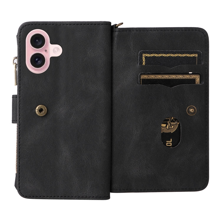 For iPhone 16 Skin Feel Multi Card Slots Zipper Wallet Leather Phone Case