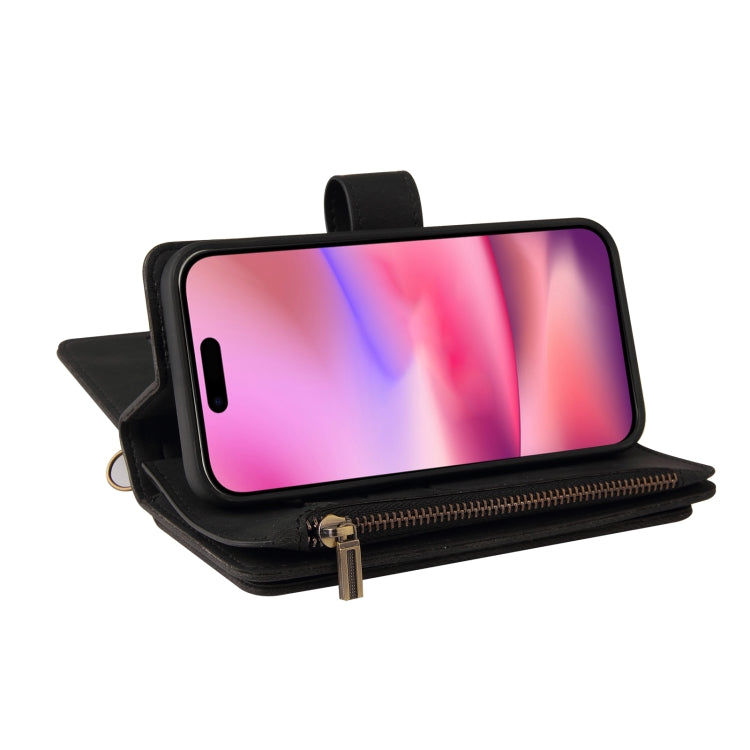 For iPhone 16 Skin Feel Multi Card Slots Zipper Wallet Leather Phone Case