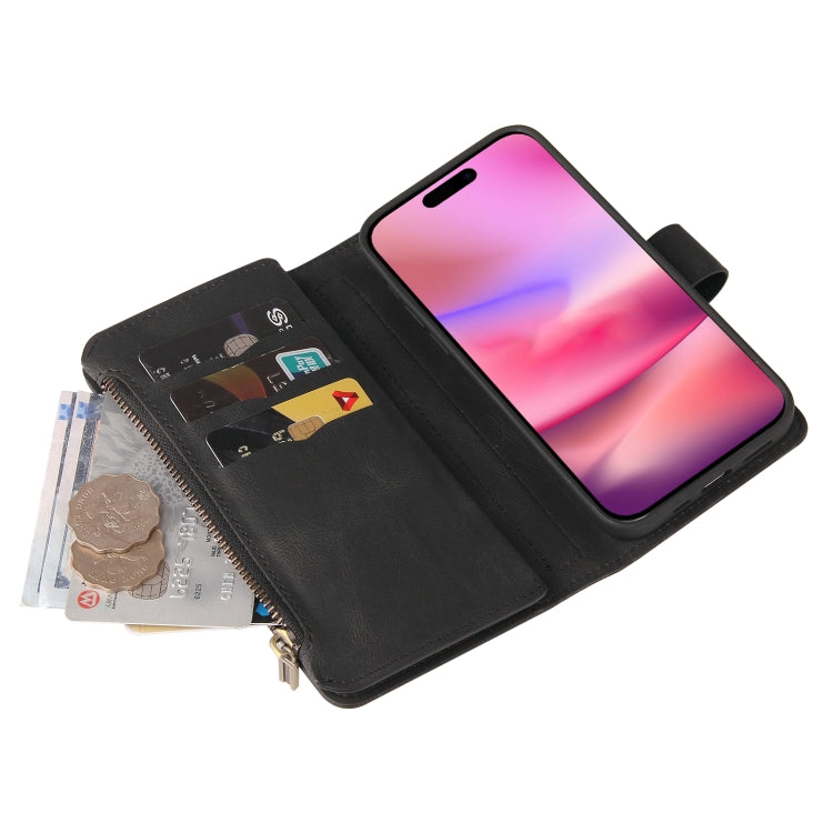 For iPhone 16 Skin Feel Multi Card Slots Zipper Wallet Leather Phone Case