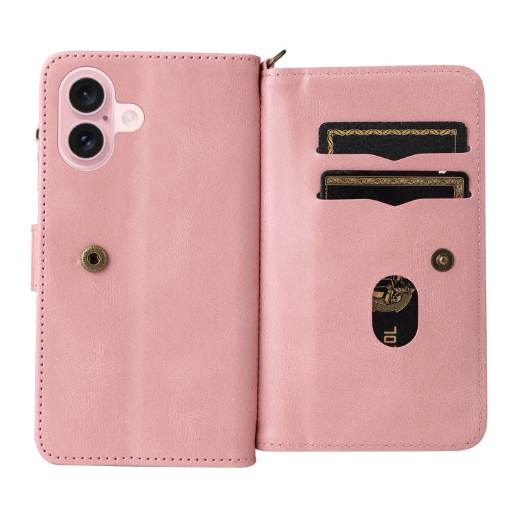 For iPhone 16 Skin Feel Multi Card Slots Zipper Wallet Leather Phone Case