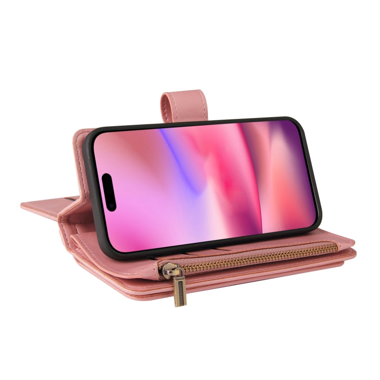 For iPhone 16 Skin Feel Multi Card Slots Zipper Wallet Leather Phone Case
