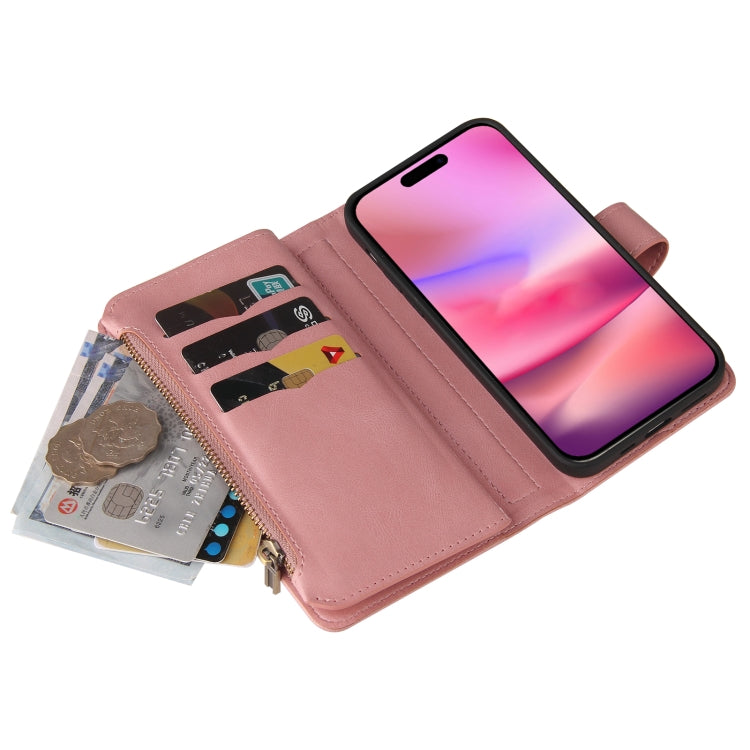 For iPhone 16 Skin Feel Multi Card Slots Zipper Wallet Leather Phone Case