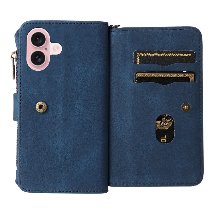 For iPhone 16 Skin Feel Multi Card Slots Zipper Wallet Leather Phone Case