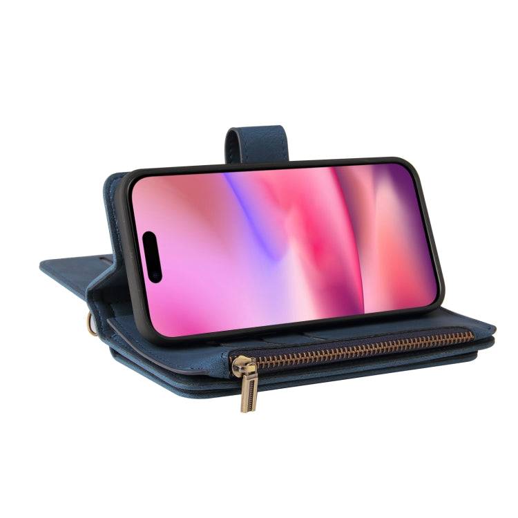 For iPhone 16 Skin Feel Multi Card Slots Zipper Wallet Leather Phone Case