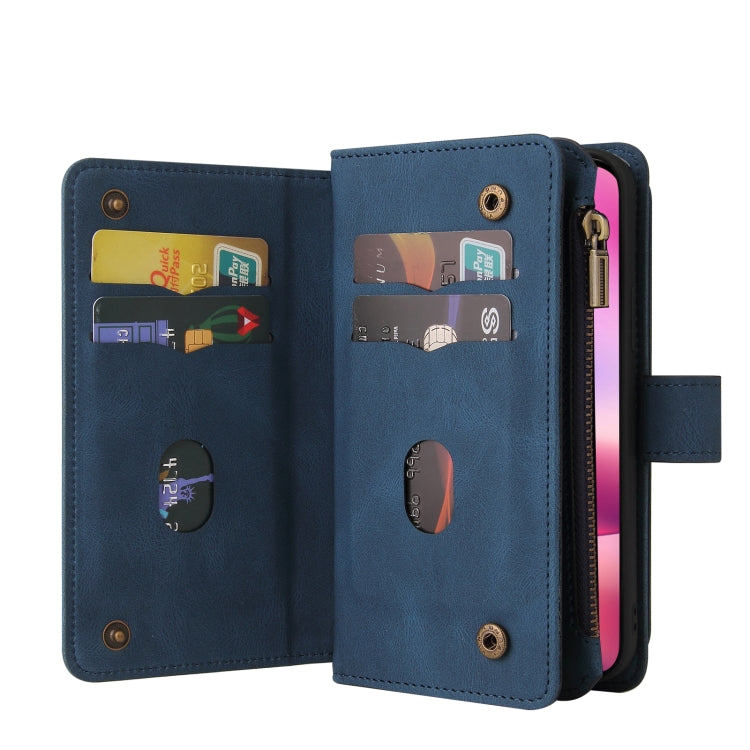 For iPhone 16 Skin Feel Multi Card Slots Zipper Wallet Leather Phone Case