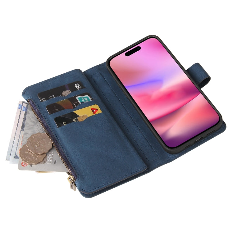 For iPhone 16 Skin Feel Multi Card Slots Zipper Wallet Leather Phone Case