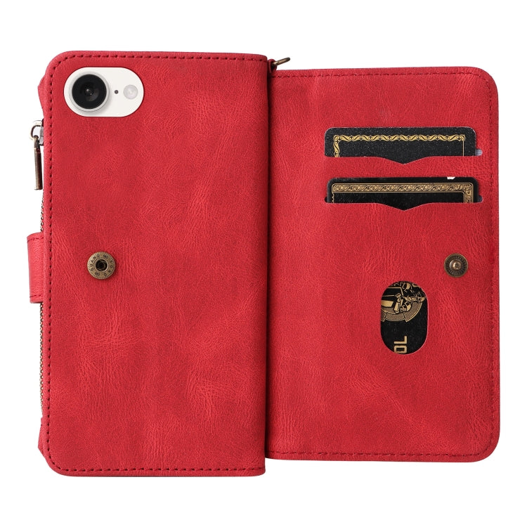 For iPhone 17e / 16e Skin Feel Multi Card Slots Zipper Wallet Leather Phone Case