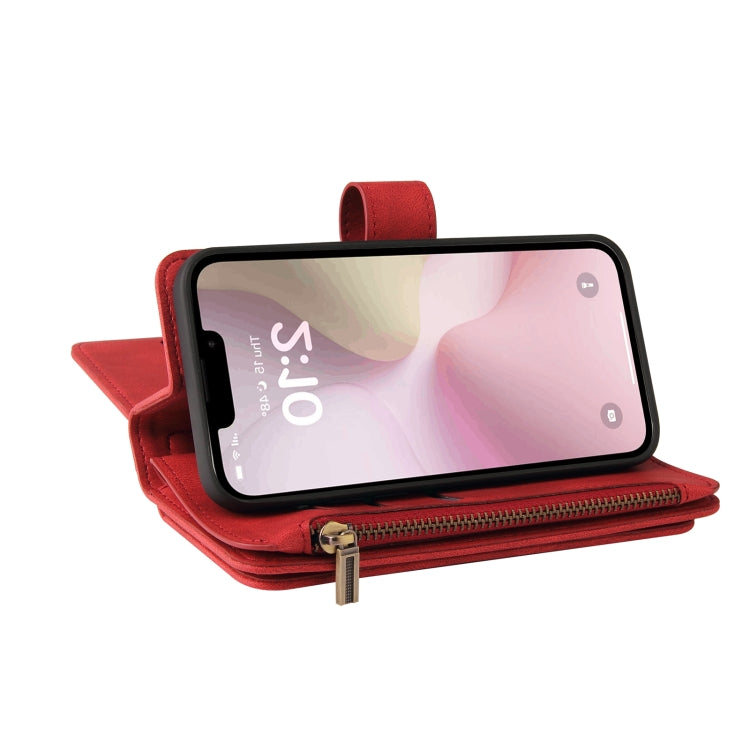 For iPhone 17e / 16e Skin Feel Multi Card Slots Zipper Wallet Leather Phone Case