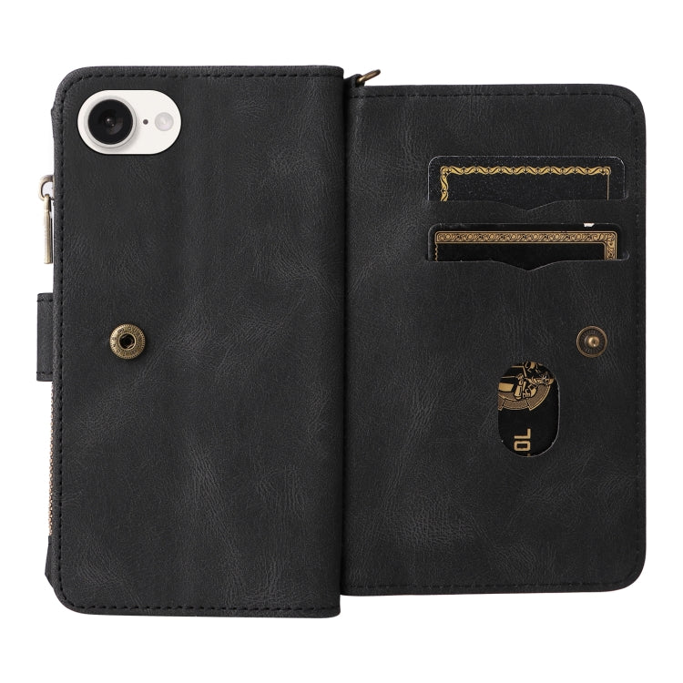 For iPhone 17e / 16e Skin Feel Multi Card Slots Zipper Wallet Leather Phone Case
