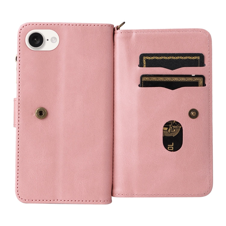 For iPhone 17e / 16e Skin Feel Multi Card Slots Zipper Wallet Leather Phone Case