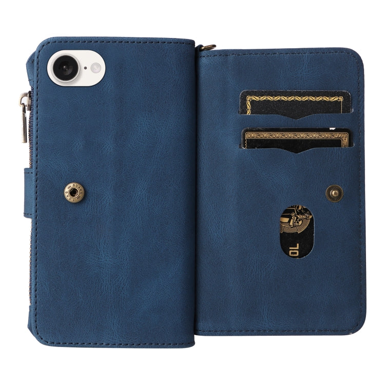 For iPhone 17e / 16e Skin Feel Multi Card Slots Zipper Wallet Leather Phone Case