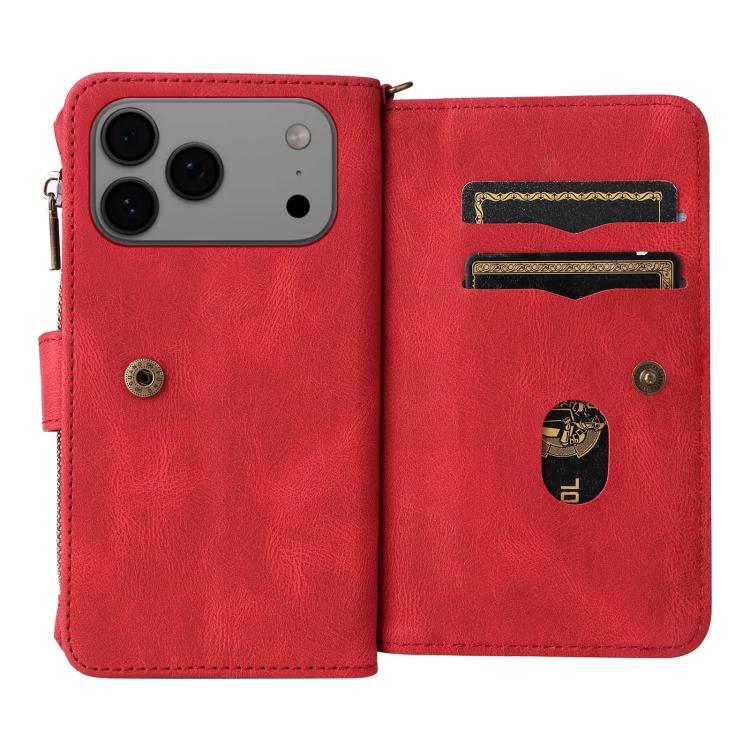 For iPhone 17 Pro Max Skin Feel Multi Card Slots Zipper Wallet Leather Phone Case