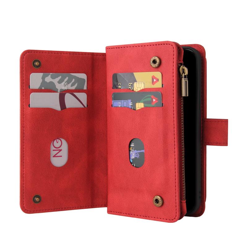 For iPhone 17 Pro Max Skin Feel Multi Card Slots Zipper Wallet Leather Phone Case