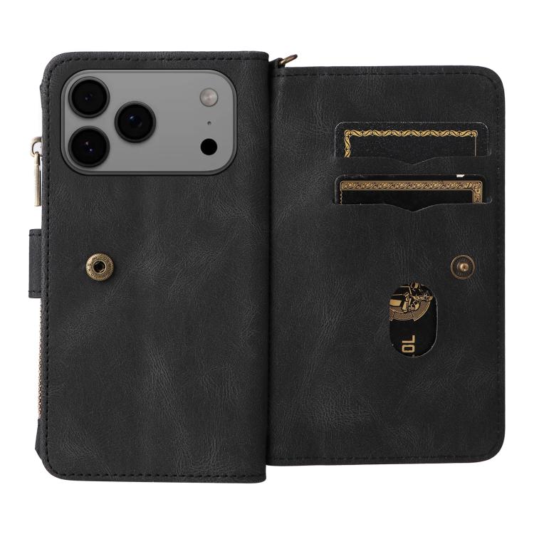For iPhone 17 Pro Max Skin Feel Multi Card Slots Zipper Wallet Leather Phone Case