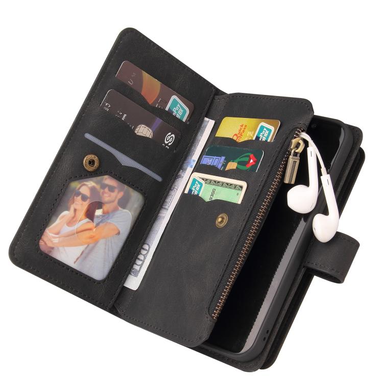 For iPhone 17 Pro Max Skin Feel Multi Card Slots Zipper Wallet Leather Phone Case