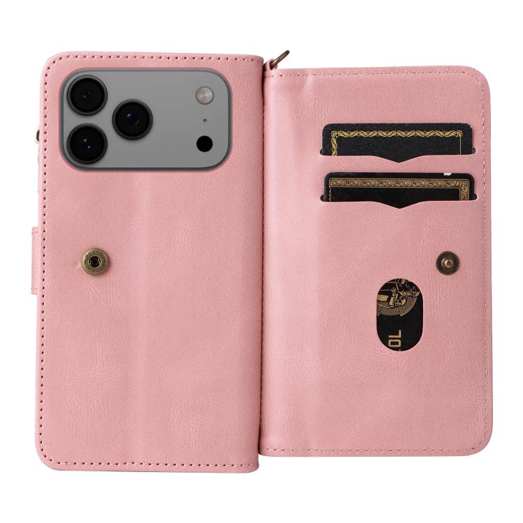 For iPhone 17 Pro Max Skin Feel Multi Card Slots Zipper Wallet Leather Phone Case