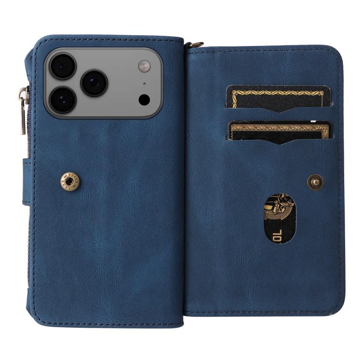 For iPhone 17 Pro Max Skin Feel Multi Card Slots Zipper Wallet Leather Phone Case