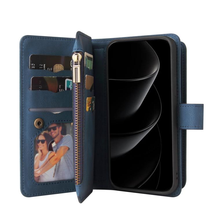 For iPhone 17 Pro Max Skin Feel Multi Card Slots Zipper Wallet Leather Phone Case